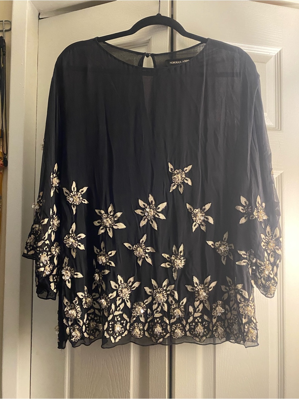Vintage Black Floral Embroidered Sheer Top